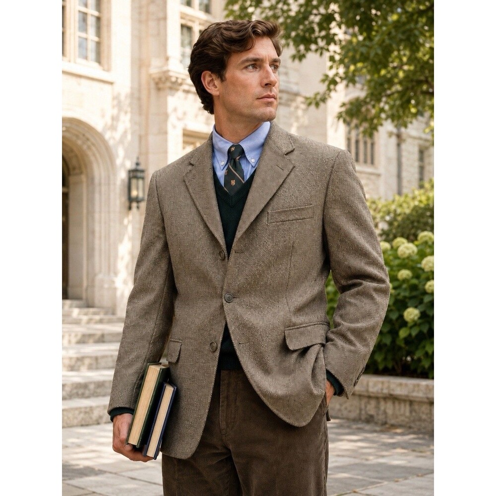 Pronto Uomo Blazer Men 44R Brown Tweed Sportcoat Worsted Wool Made in Italy VTG